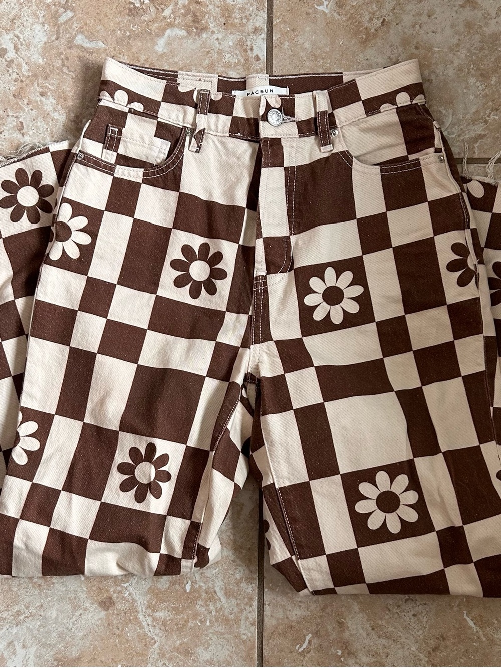 PacSun Brown & Cream Checker Daisy High-Rise Jeans